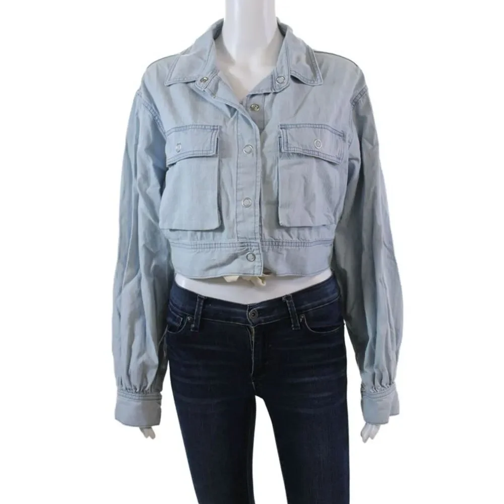 BDG Womens Cotton Snap Closure Long Sleeve Crop Denim Jacket Blue Size M